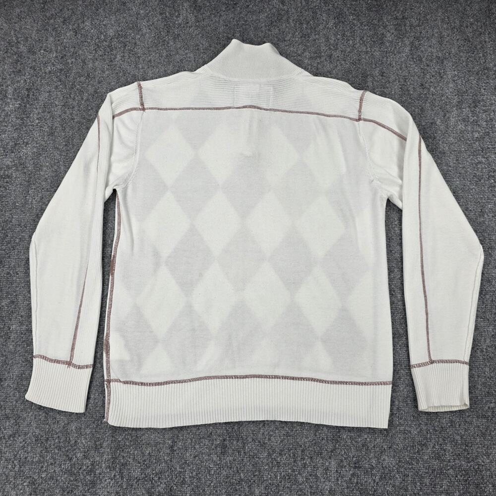 BKE Sweater Mens Large White Brown Argyle 1/4 Zip Mock Neck Cotton Knit Pullover - Picture 3 of 16